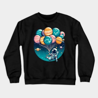 Funny Astronaut Space Balloon Planet Solar System Design Crewneck Sweatshirt